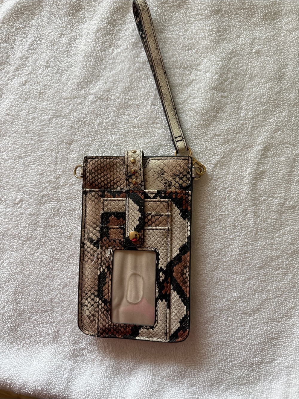 Snake-Print Wristlet Phone Card Holder - Brown/Tan